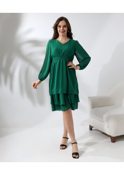 Beli Gipeli Astarlı Şifon Kısa Elbise