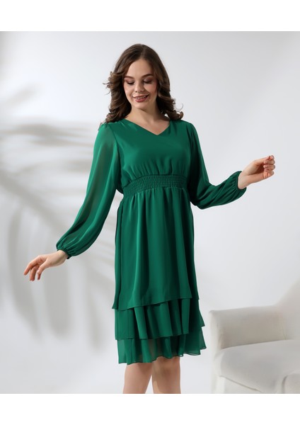 Beli Gipeli Astarlı Şifon Kısa Elbise modelleri