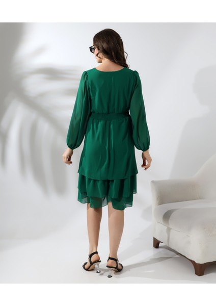 Beli Gipeli Astarlı Şifon Kısa Elbise