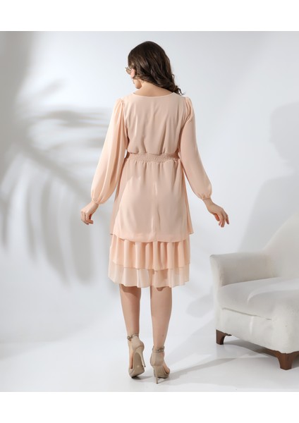 Beli Gipeli Astarlı Şifon Kısa Elbise