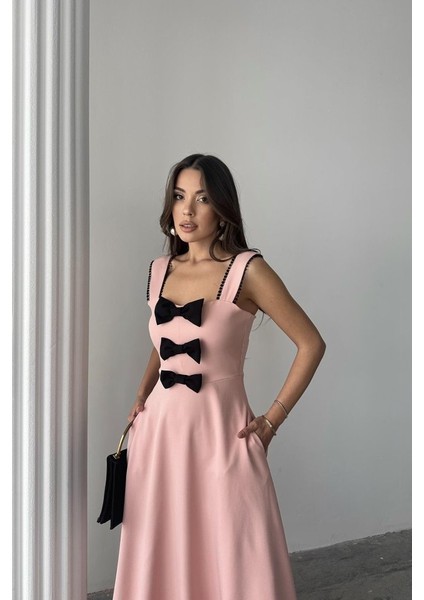 Pudra Fiyonk Garnili Dantelli Elbise fırsatları