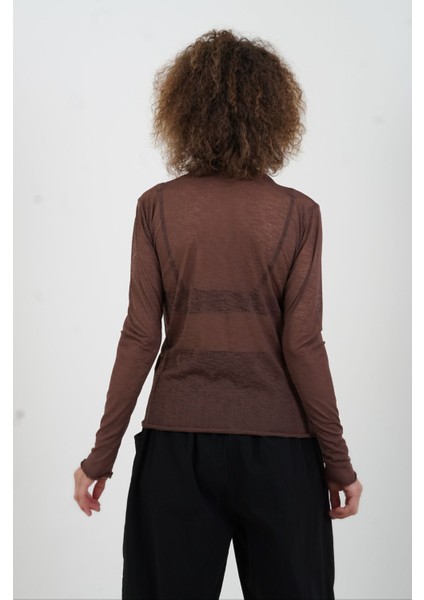 Kahve Transparan Uzun Kollu Bluz indirimleri