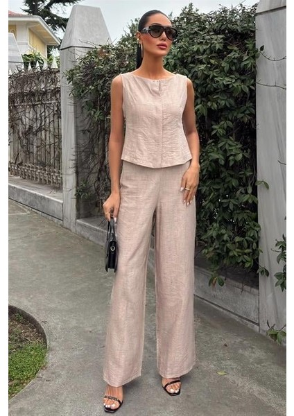 Sıfır Kollu Bluz Batik Desenli Pantolon Ikili Takım 10181-08