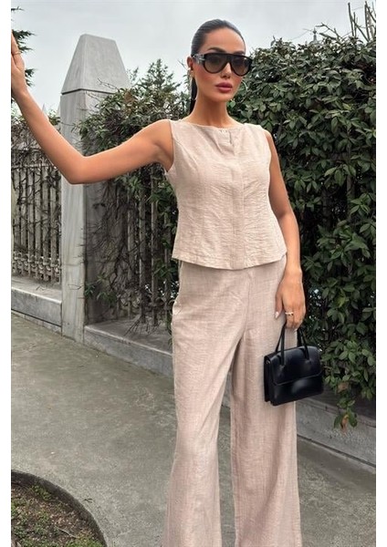 Sıfır Kollu Bluz Batik Desenli Pantolon Ikili Takım 10181-08 fırsatları