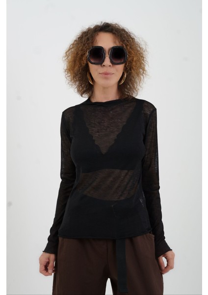 Siyah Transparan Uzun Kollu Bluz modelleri