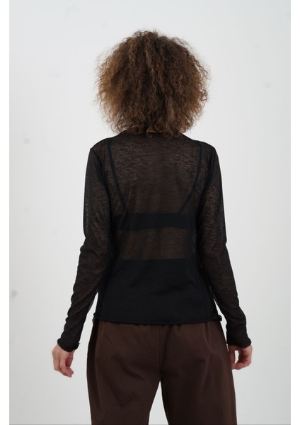 Siyah Transparan Uzun Kollu Bluz fırsatları