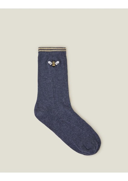 Bee Emb Sock Navy