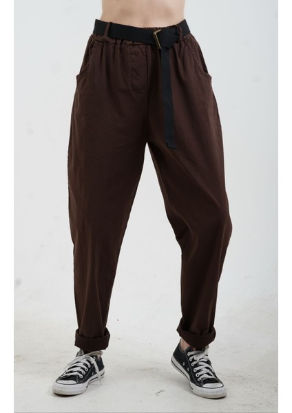 Kahve Kemerli Likralı Pantolon modelleri