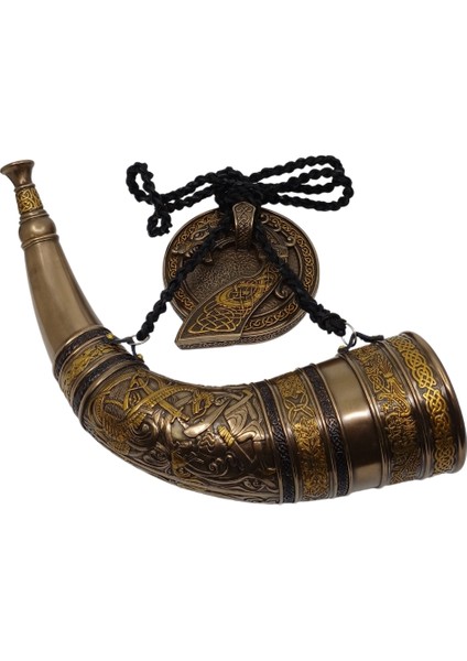 Sigurd ve Fafnir Figürlü Boynuz Şeklinde Dekoratif Duvar Askılı Viking Kornası modelleri