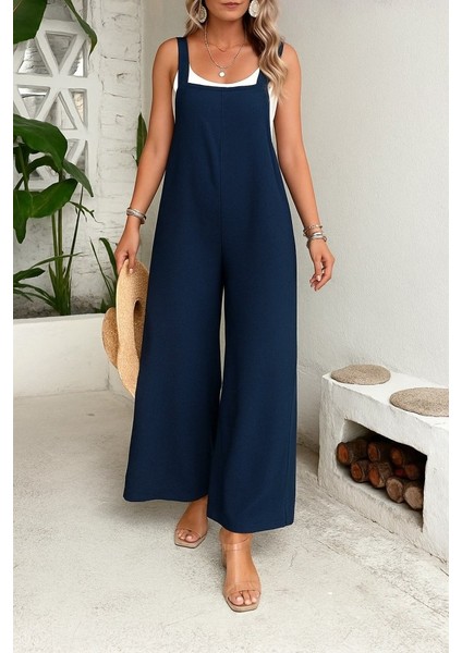 Kadın Askılı Yandan Fermuarlı Geniş Paçalı Valencia Tulum