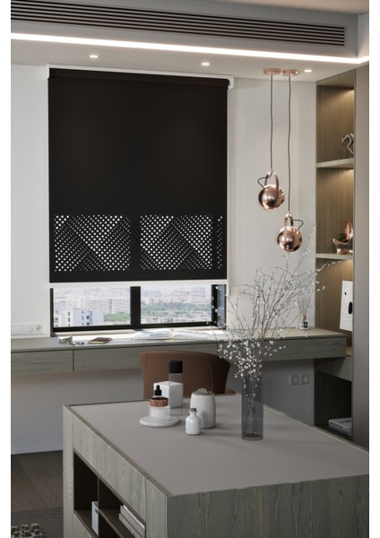 Lazer Kesim Mat Stor Perde, Lazer Kesimli Modern Serisi, M-3008 Siyah Renk