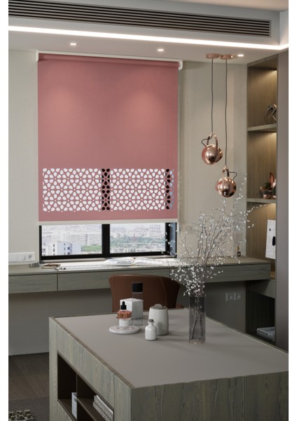 Lazer Kesim Mat Stor Perde, Lazer Kesimli Modern Serisi, M-4006 Gül Kurusu Renk