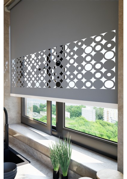 Lazer Kesim Mat Stor Perde, Lazer Kesimli Klasik Serisi, C-191004 Antrasit Renk fiyatları