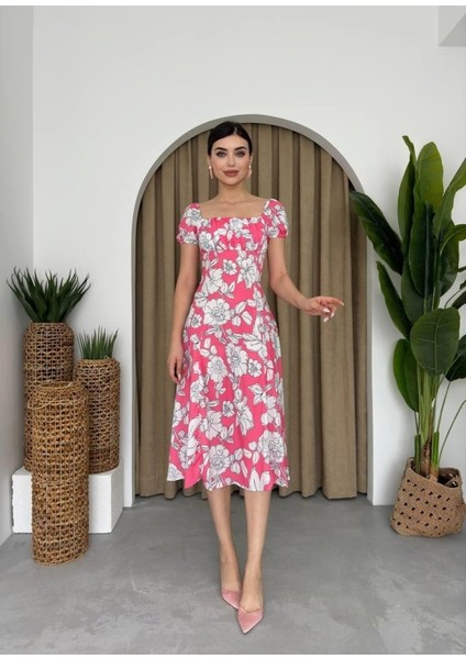 Kare Yaka Çiçekli Elbise indirimleri