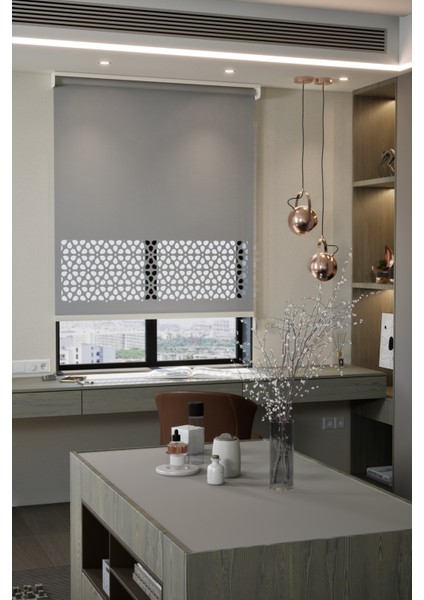 Lazer Kesim Mat Stor Perde, Lazer Kesimli Modern Serisi, M-4005 Gri Renk