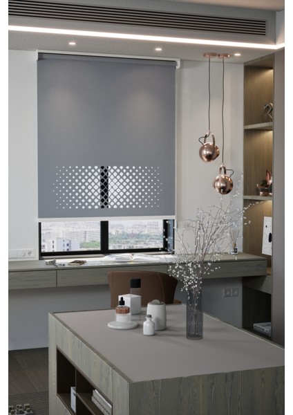 Lazer Kesim Mat Stor Perde, Lazer Kesimli Modern Serisi, M-2004 Antrasit Renk