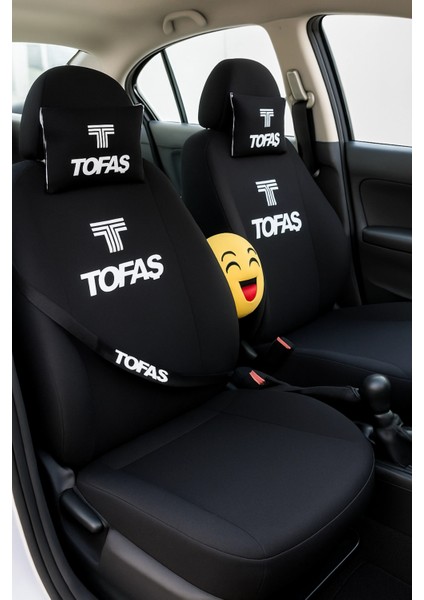 Tofaş 9 Parça Oto Koltuk Kılıf Seti (Ön + Arka Set, 2 Boyun Yastığı, 2 Kemer Kılıfı, Emoji Yastık)