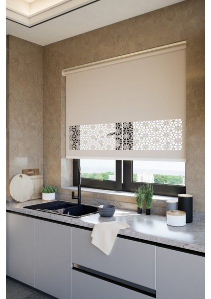 Lazer Kesim Mat Stor Perde, Lazer Kesimli Klasik Serisi, C-101003 Açık Kahverengi Renk