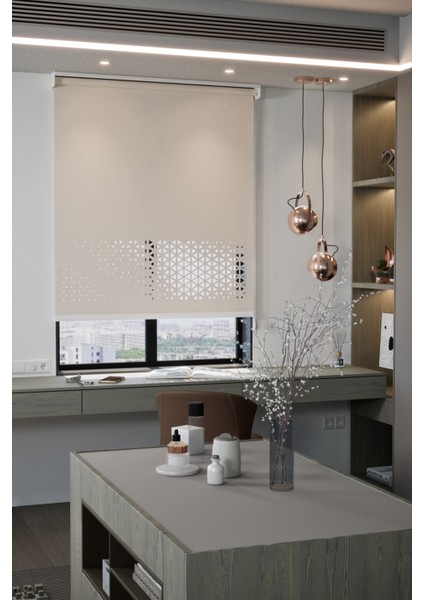 Lazer Kesim Mat Stor Perde, Lazer Kesimli Modern Serisi, M-1003 Açık Kahverengi