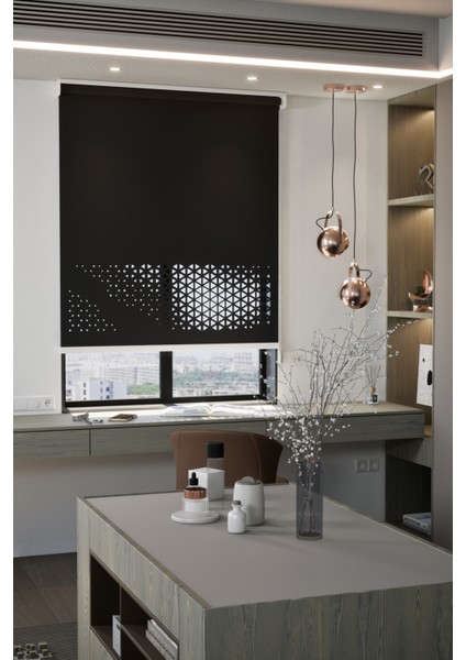 Lazer Kesim Mat Stor Perde, Lazer Kesimli Modern Serisi, M-1008 Siyah Renk