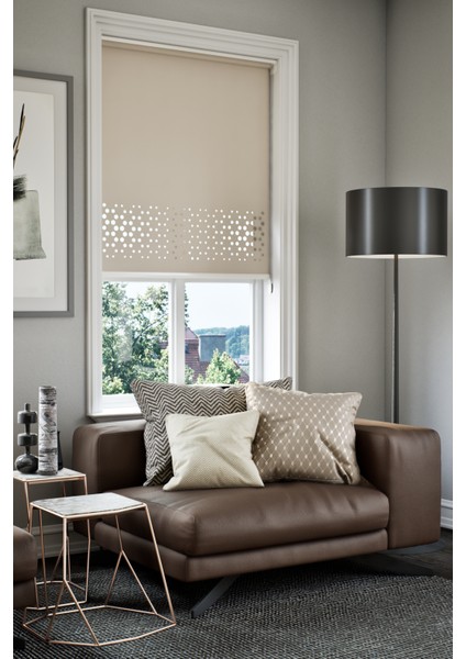 Lazer Kesim Mat Stor Perde, Lazer Kesimli Klasik Serisi, C-4003 Açık Kahverengi