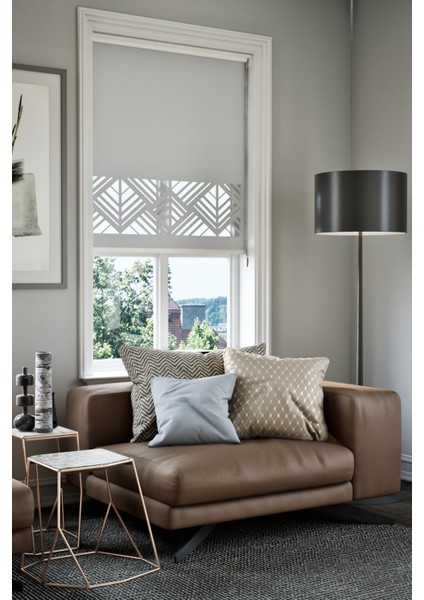 Lazer Kesim Mat Stor Perde, Lazer Kesimli Modern Serisi, M-101005 Gri Renk