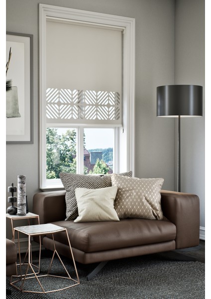 Lazer Kesim Mat Stor Perde, Lazer Kesimli Klasik Serisi, C-201002 Ekru Renk