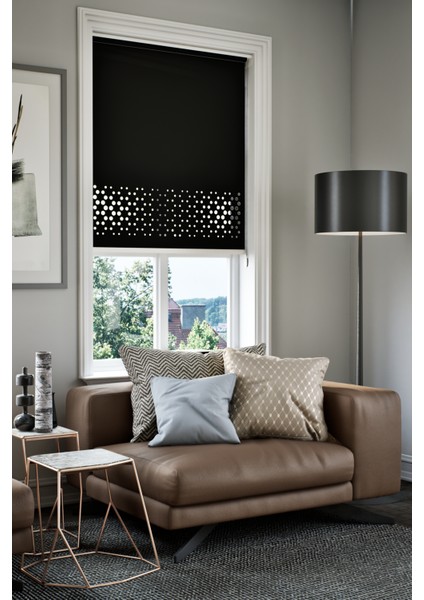 Lazer Kesim Mat Stor Perde, Lazer Kesimli Klasik Serisi, C-4008 Siyah Renk