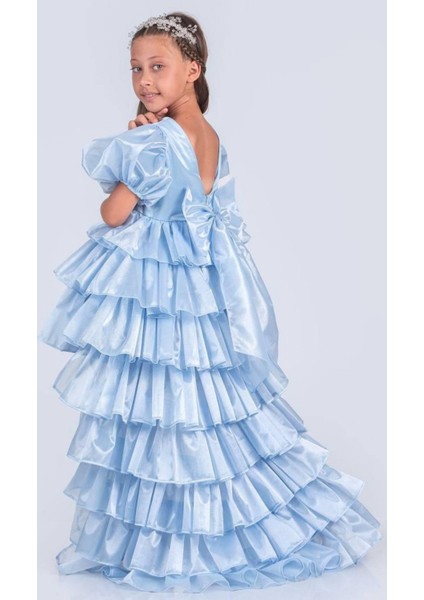 Kat Kat Fırfırlı Tak Çıkar Kuyruklu Prenses Model Kız Çocuk Abiye Elbise modelleri