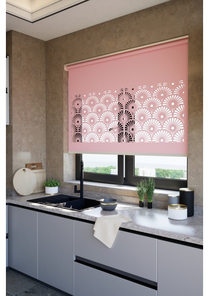 Lazer Kesim Mat Stor Perde, Lazer Kesimli Modern Serisi, M-121006 Gül Kurusu Renk