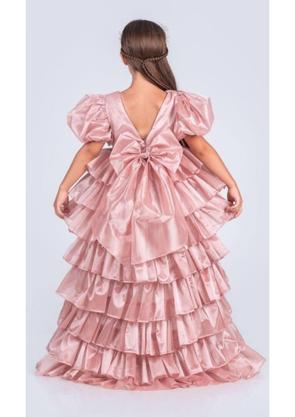 Kat Kat Fırfırlı Tak Çıkar Kuyruklu Prenses Model Kız Çocuk Abiye Elbise modelleri