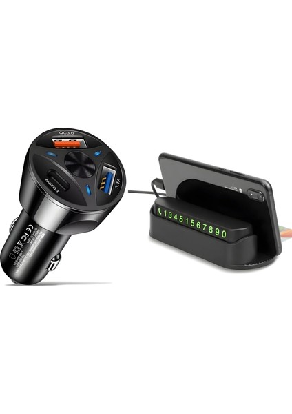 Oto Aksesuar Ikili Set Araba Telefon Tutacağı Hızlı Şarj Destekli Oto Çakmaklık Numaratör Özel
