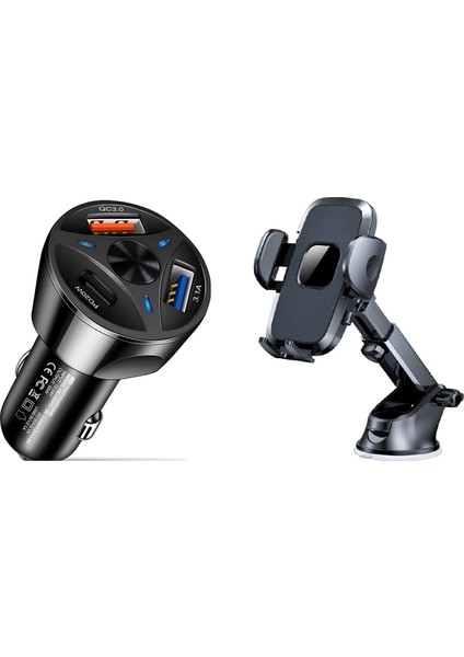 Oto Aksesuar Ikili Set Araba Telefon Tutacağı Hızlı Şarj Destekli Oto Çakmaklık Numaratör Özel
