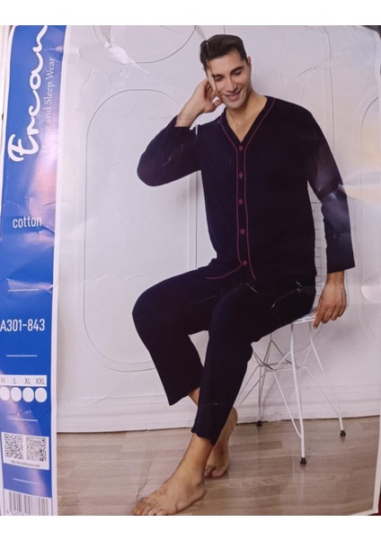 Sude Ercan Erkek Önden Düğmeli Uzun Kol Ince Pijama Takımı A301-843 - 1 Adet