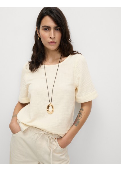 %100 Pamuklu Regular Fit Kısa Kollu Bluz