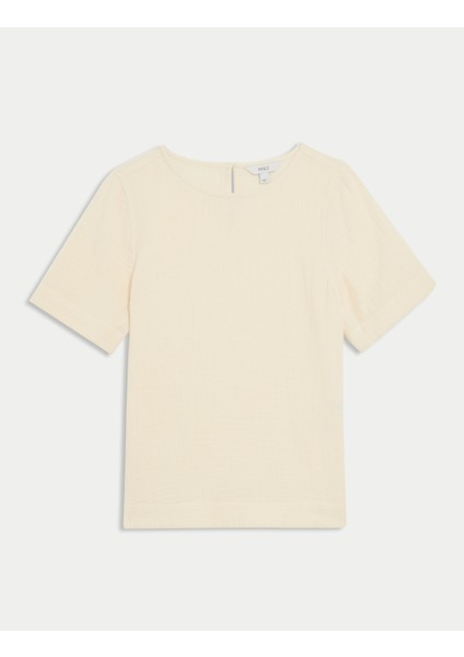 %100 Pamuklu Regular Fit Kısa Kollu Bluz