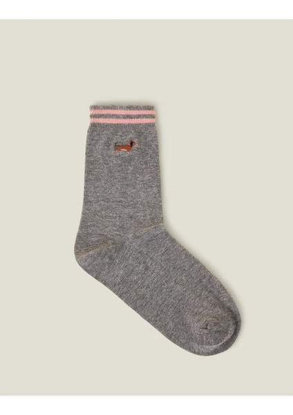Sausage Emb Dog Sock Grey