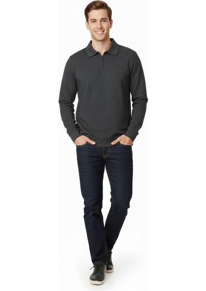 Erkek Kışlık Kazak Pamuklu Dokuma Yarım Fermuarlı Polo Yaka Uzun Kollu Düz Renk Rahat Kesim fiyatları