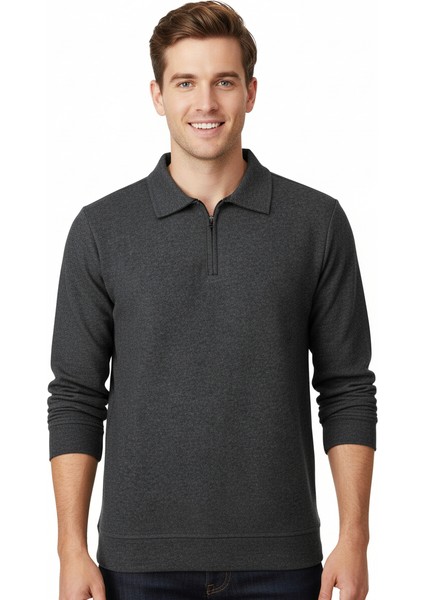 Erkek Kışlık Kazak Pamuklu Dokuma Yarım Fermuarlı Polo Yaka Uzun Kollu Düz Renk Rahat Kesim indirimleri