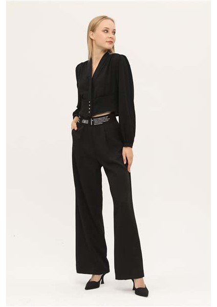 Kanvas Siyah Kadın Pantolon 71153