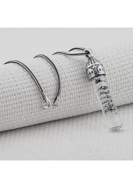 Cam Tüp Cevşen Dua Kabi 925 Ayar Gümüş Erkek Kolye Ucu