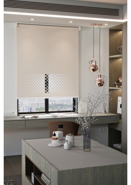 Lazer Kesim Mat Stor Perde, Lazer Kesimli Modern Serisi, M-2003 Açık Kahverengi