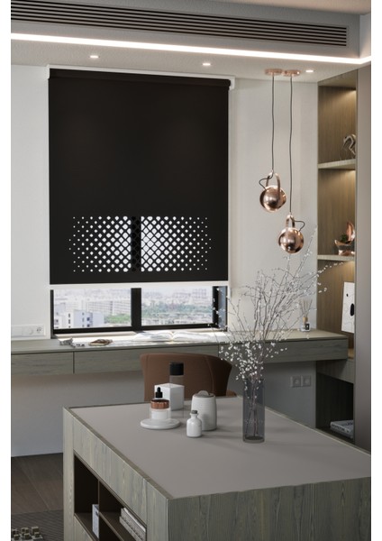 Lazer Kesim Mat Stor Perde, Lazer Kesimli Modern Serisi, M-2008 Siyah Renk