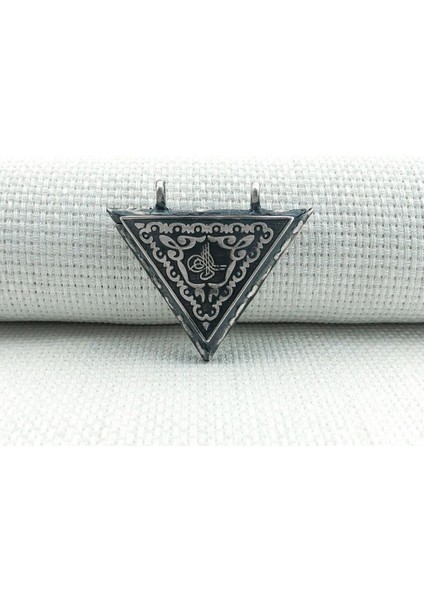 Osmanlı Tuğralı Üçgen Kabi Muska 925 Ayar Gümüş Erkek Kolye Ucu