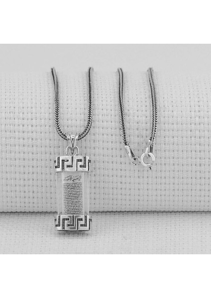 Muska Cevşen Dualı 925 Ayar Gümüş Erkek Kolye