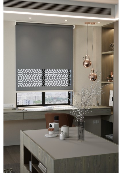 Lazer Kesim Mat Stor Perde, Lazer Kesimli Modern Serisi, M-4004 Antrasit Renk