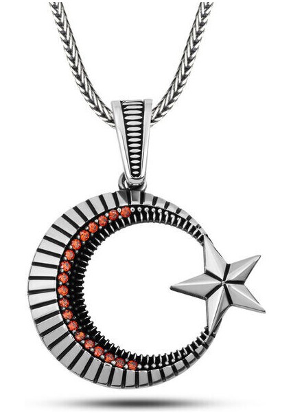 Zirkon Taş Ay Yıldız 925 Ayar Gümüşerkek Kolye