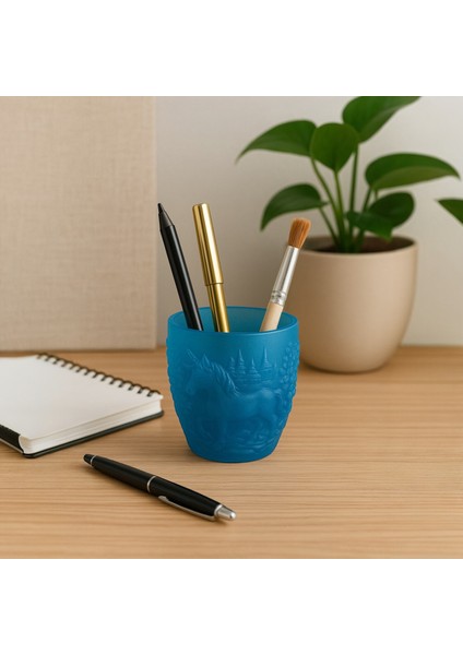 El Yapımı Mavi Reçine Unicorn Kalemlik – At Desenli Dekoratif Masaüstü Düzenleyici Kutu