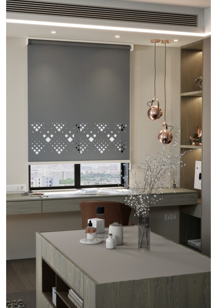 Lazer Kesim Mat Stor Perde, Lazer Kesimli Modern Serisi, M-5004 Antrasit Renk