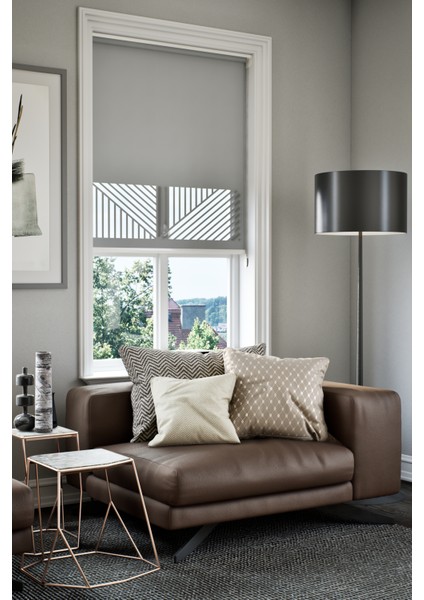 Lazer Kesim Mat Stor Perde, Lazer Kesimli Klasik Serisi, C-151005 Gri Renk